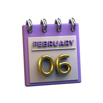 Monthly Calendar 06 February 3D Rendering png