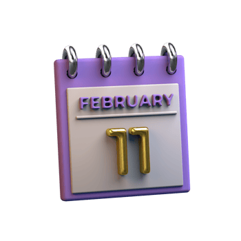 Monthly Calendar 11 February 3D Rendering png