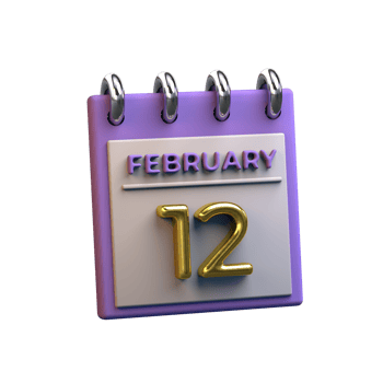 Monthly Calendar 12 February 3D Rendering png