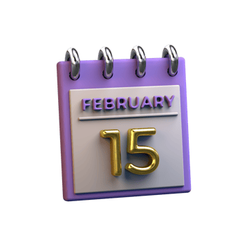 Monthly Calendar 15 February 3D Rendering png