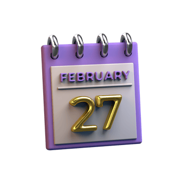 Monthly Calendar 27 February 3D Rendering png