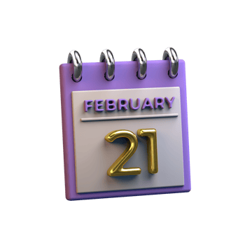Monthly Calendar 21 February 3D Rendering png