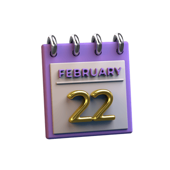 Monthly Calendar 22 February 3D Rendering png