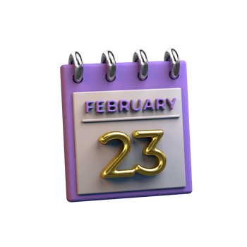 Monthly Calendar 23 February 3D Rendering png