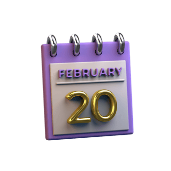 Monthly Calendar 20 February 3D Rendering png