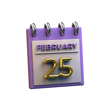 Monthly Calendar 25 February 3D Rendering png