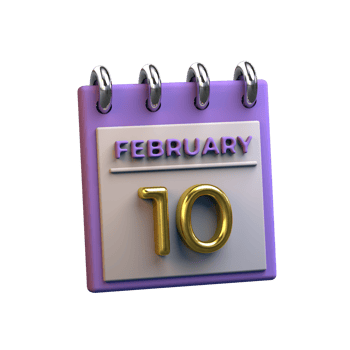 Monthly Calendar 10 February 3D Rendering png