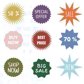 Discount labels and tags. New offer tags best seller badges. vector