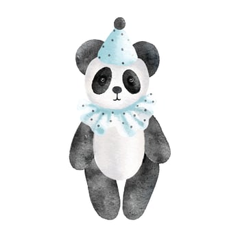 Watercolor vector plush toy panda isolated on white background.