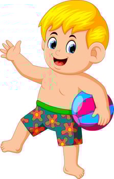 little boy with beach ball enjoying his vacation vector