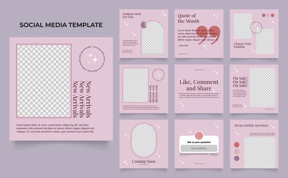 social media template banner fashion sale promotion in pink purple color vector