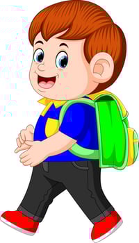 a schoolboy with backpacks walking with smile vector