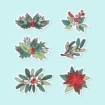 Nature Winter Floral  Hand Drawn Sticker Collection vector