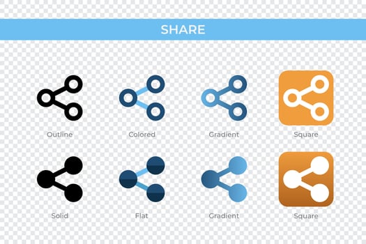 share icon in different style. share vector icons designed in outline, solid, colored, gradient, and flat style. Symbol, logo illustration. Vector illustration