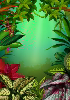 the beautiful wallpaper with the aglomena leaves and trees vector