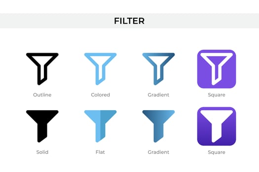 filter icon in different style. filter vector icons designed in outline, solid, colored, gradient, and flat style. Symbol, logo illustration. Vector illustration