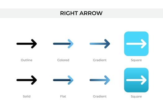 right arrow icon in different style. right arrow vector icons designed in outline, solid, colored, gradient, and flat style. Symbol, logo illustration. Vector illustration