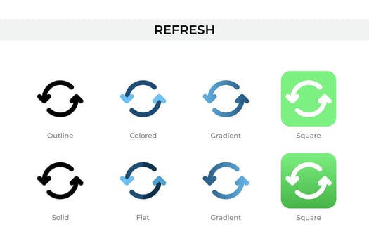 Refresh icon in different style. Refresh vector icons designed in outline, solid, colored, gradient, and flat style. Symbol, logo illustration. Vector illustration