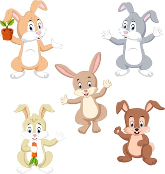 the collection of the rabbits in the different color and posing vector
