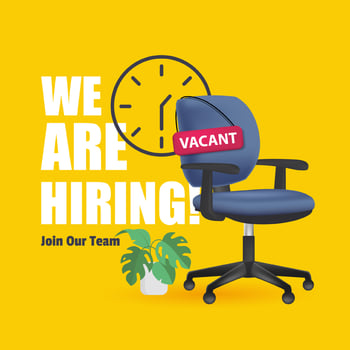 3D We Are Hiring Join Our Team Concept With Vacant Office Chair For Designation. vector