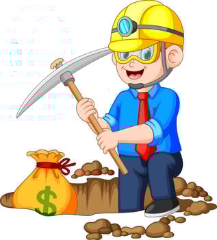 Businessman digging bitcoin in the rock vector