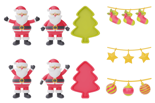 Christmas and New Year decorations collection. Set of 3d ornaments for christmas design isolated on white background.  3d rendering. png