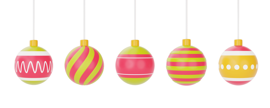 Set of 3d Ornamental Balls hanging on ribbon for christmas design isolated on white background.  3d rendering. png
