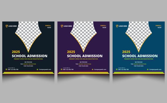 Elegant clean creative modern professional editable kids back to school admission education square promotion business social media banner post template design. vector