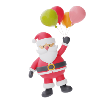 3d render of cartoon character santa claus with balloon isolated on white background. Merry Christmas and New Year. png