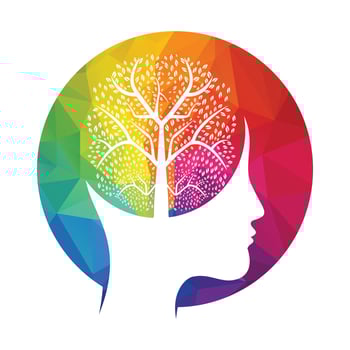 Female head with brain tree logo concept. Organic brain tree mind concept design. vector