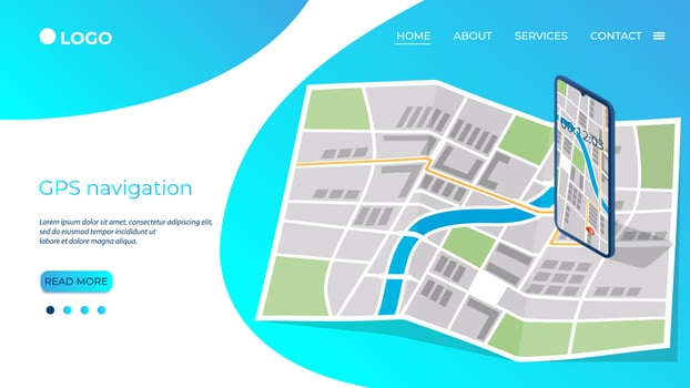 GPS navigation.Map and smartphone with GPS Navigator.The concept of modern technologies when using navigation.Isometric vector illustration.The template of the landing page.