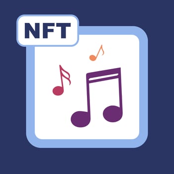 NFT concept flat illustration with music notes. Non-fungible token and digital items with crypto art. Vector stock illustration.