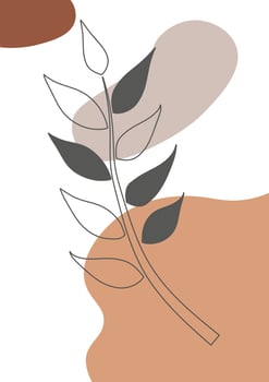 Abstract decorative background poster with leaves, foliage and geometric shapes. Poster for print, cover, wallpaper, minimal and natural wall art in boho style. vector
