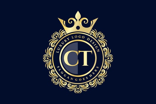 CT Initial Letter Gold calligraphic feminine floral hand drawn heraldic monogram antique vintage style luxury logo design Premium Vector