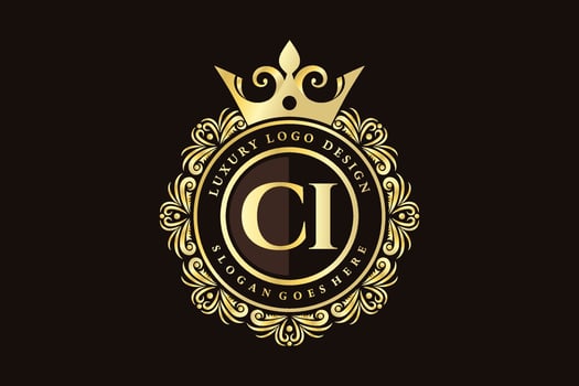CI Initial Letter Gold calligraphic feminine floral hand drawn heraldic monogram antique vintage style luxury logo design Premium Vector