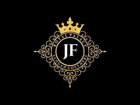 Letter JF Antique royal luxury victorian logo with ornamental frame. vector
