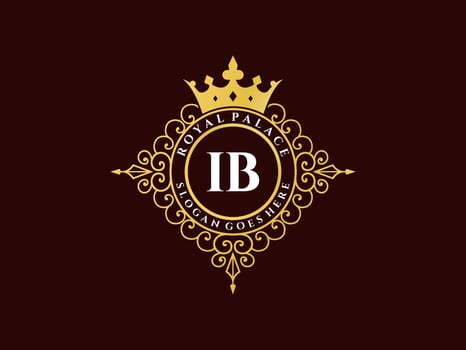 Letter IB Antique royal luxury victorian logo with ornamental frame. vector