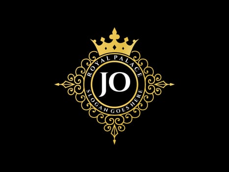 Letter JO Antique royal luxury victorian logo with ornamental frame. vector