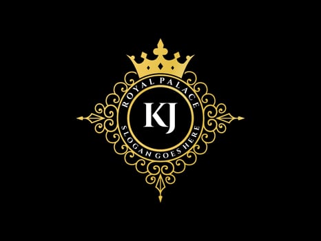 Letter KJ Antique royal luxury victorian logo with ornamental frame. vector