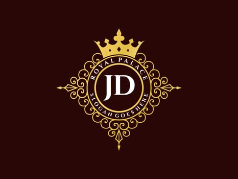 Letter JD Antique royal luxury victorian logo with ornamental frame. vector