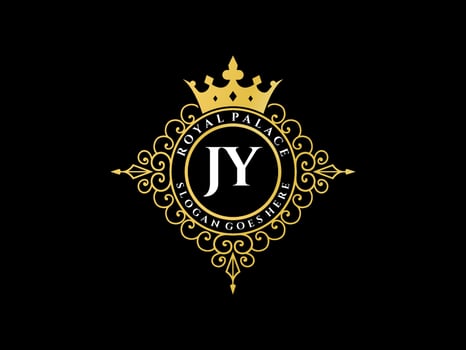 Letter JY Antique royal luxury victorian logo with ornamental frame. vector