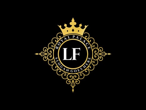 Letter LF Antique royal luxury victorian logo with ornamental frame. vector