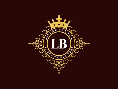Letter LB Antique royal luxury victorian logo with ornamental frame. vector