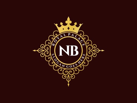 Letter NB Antique royal luxury victorian logo with ornamental frame. vector