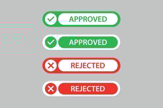 Approved and Rejected button with check mark and cross mark icon design. vector