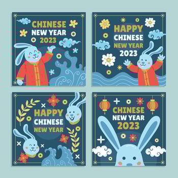 Chinese New Year Social Media Templates with Water Element Rabbit vector