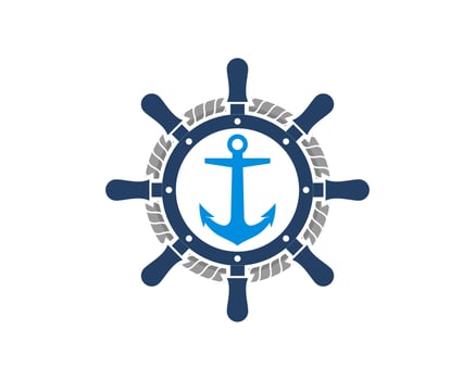 ship wheel with anchor inside vector
