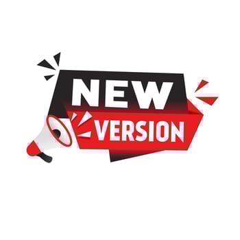 Megaphone with New version banner, modern vector design.