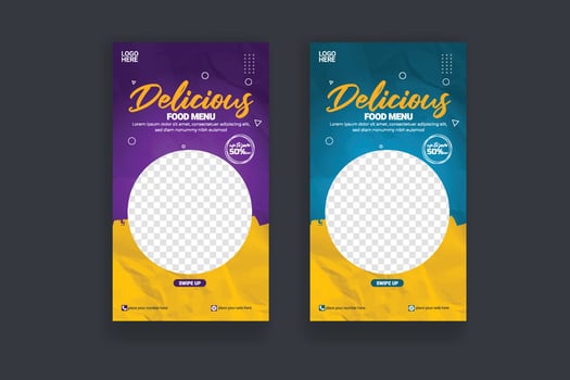 Food social media story post template for food promotion simple banner frame vector