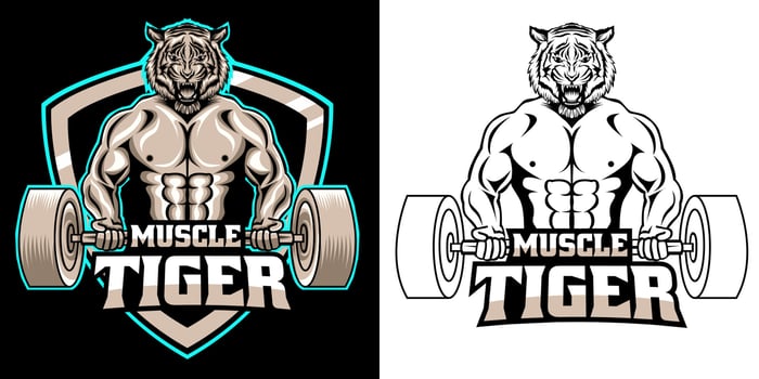 muscle tiger fitness mascot logo design vector